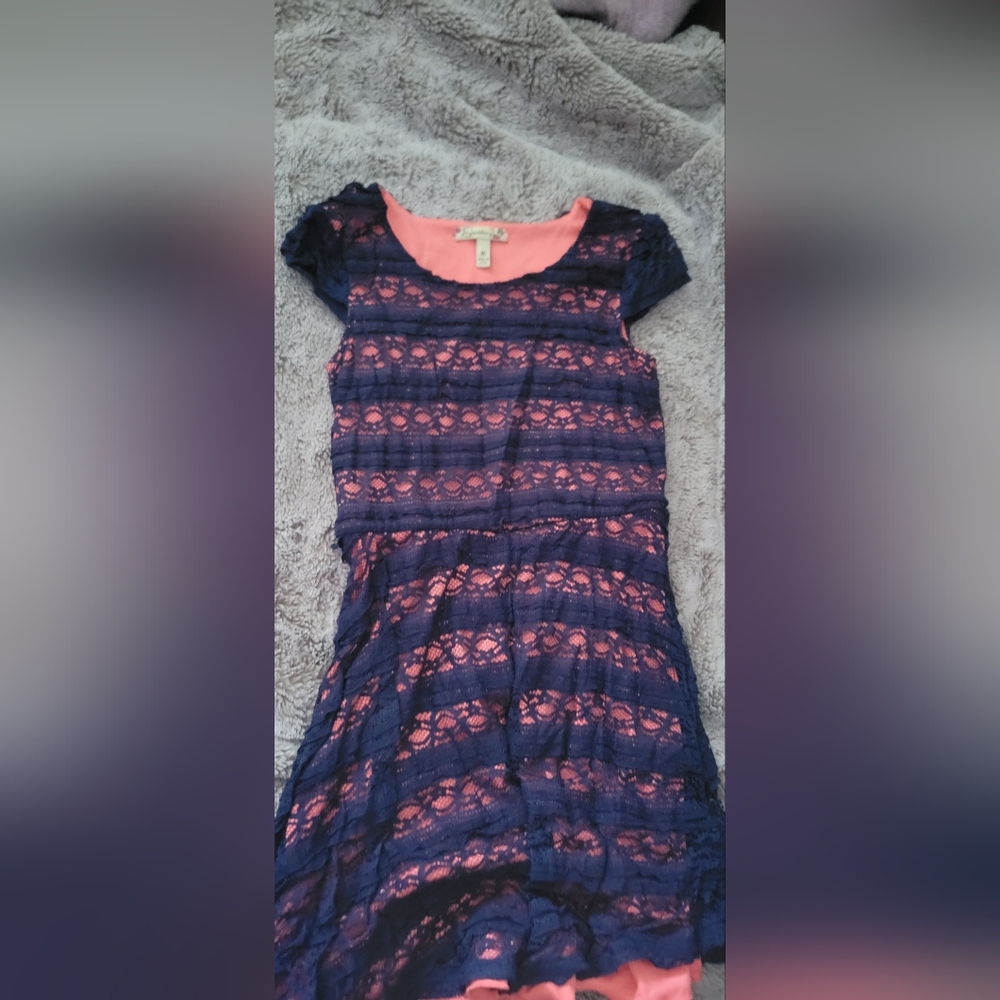 Speechless Navy and Coral Lace Dress